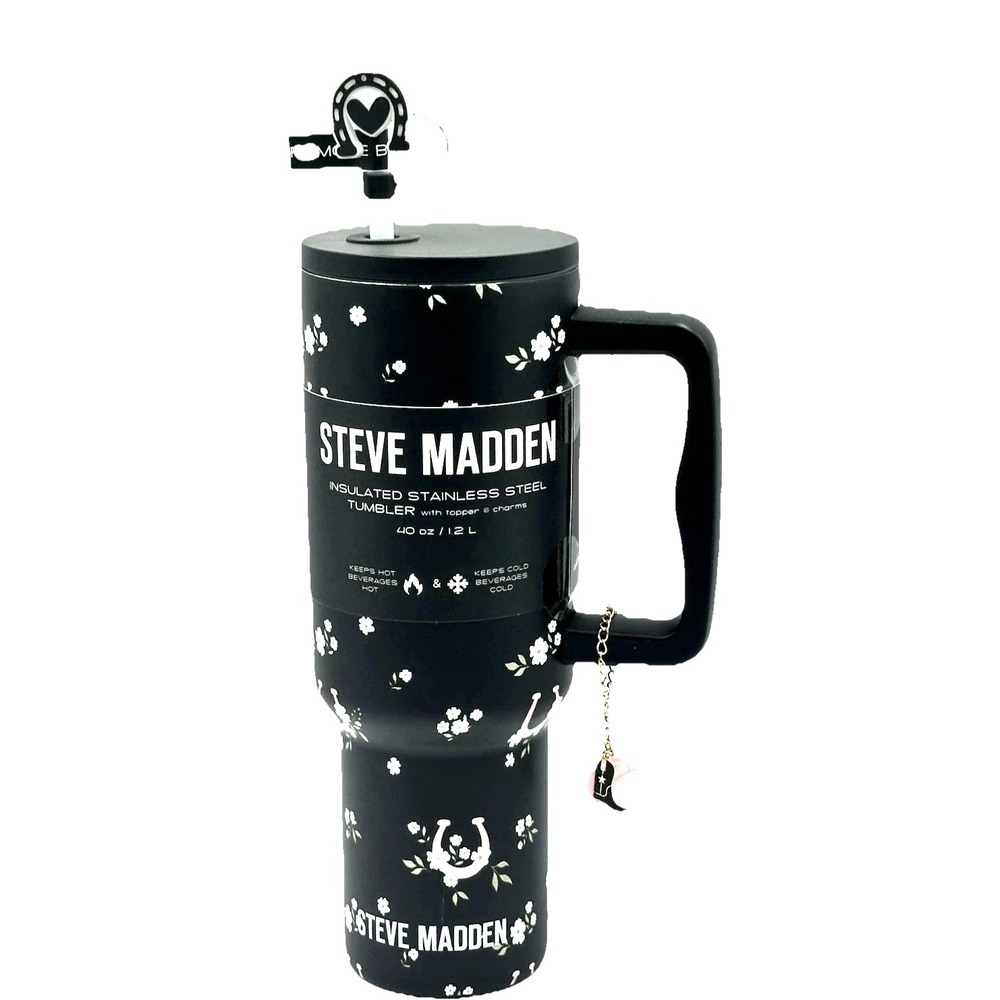 Steve Madden 40oz Insulated Tumbler Travel Mug Western Cowgirl Horseshoe Charm
